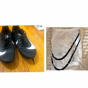 Nike track sneakers and bag.